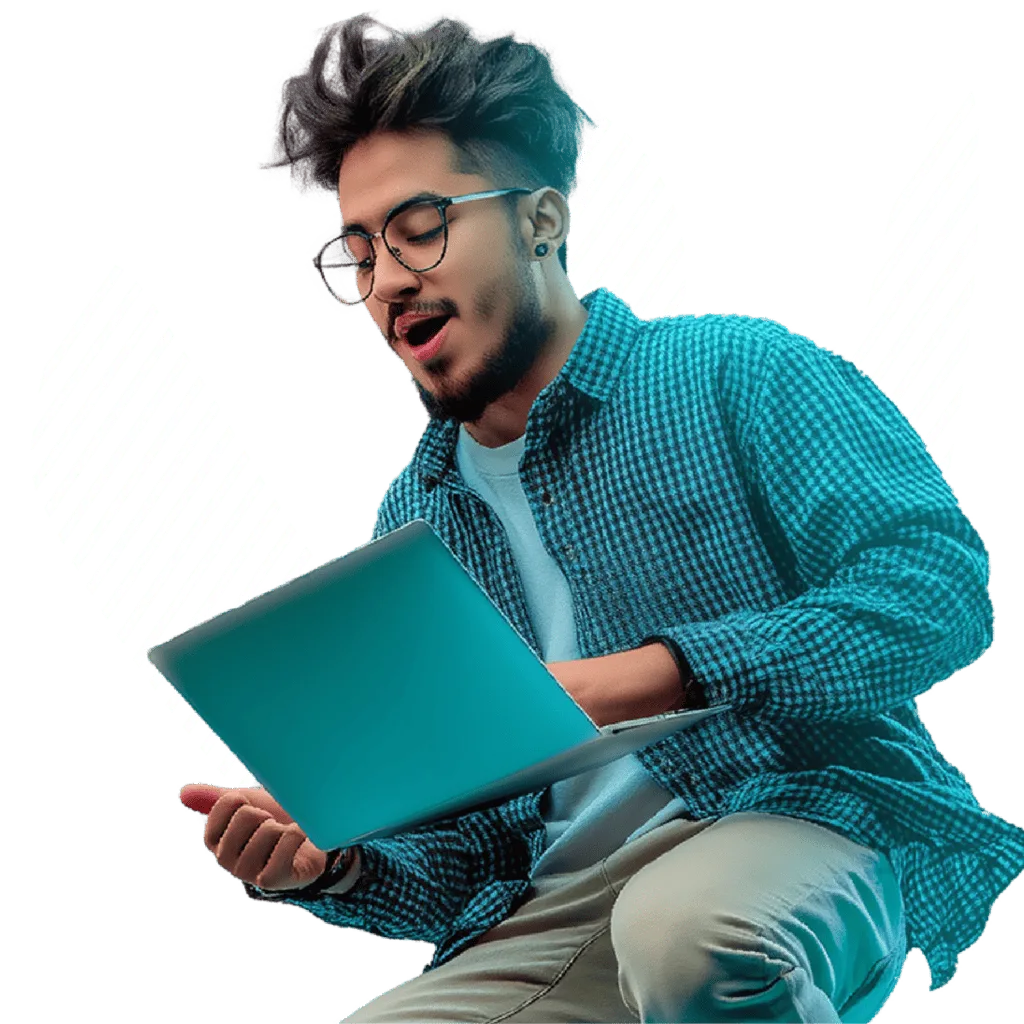 Joven entretenido analizando datos en la especialización de la CUN