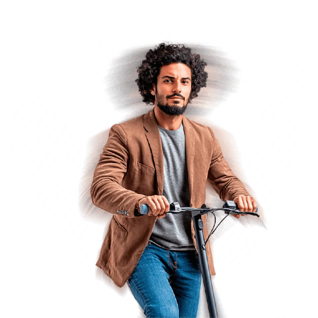 Gerente de marca hombre moderno en monopatín