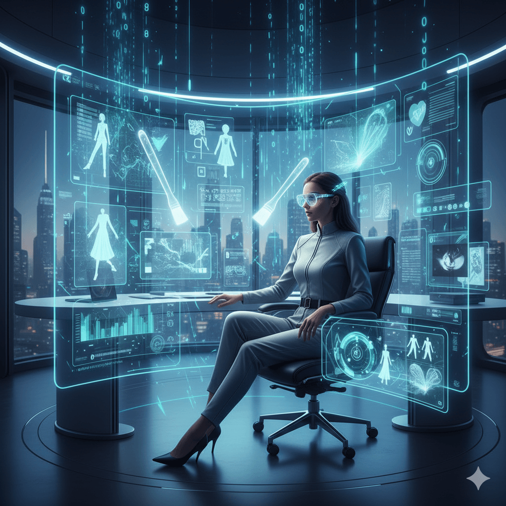 Mujer especialista de Seguridad y Salud en el Trabajo de la CUN, sentada en una silla mientras ve una pantalla