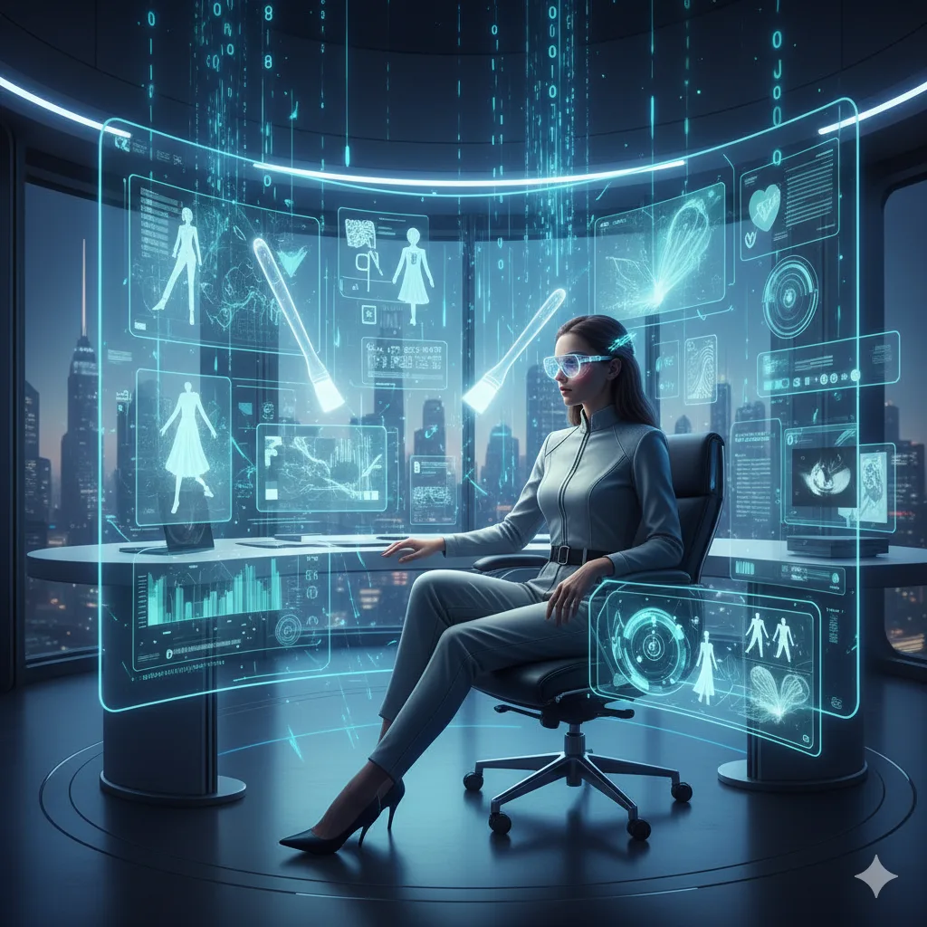 Mujer especialista de Seguridad y Salud en el Trabajo de la CUN, sentada en una silla mientras ve una pantalla